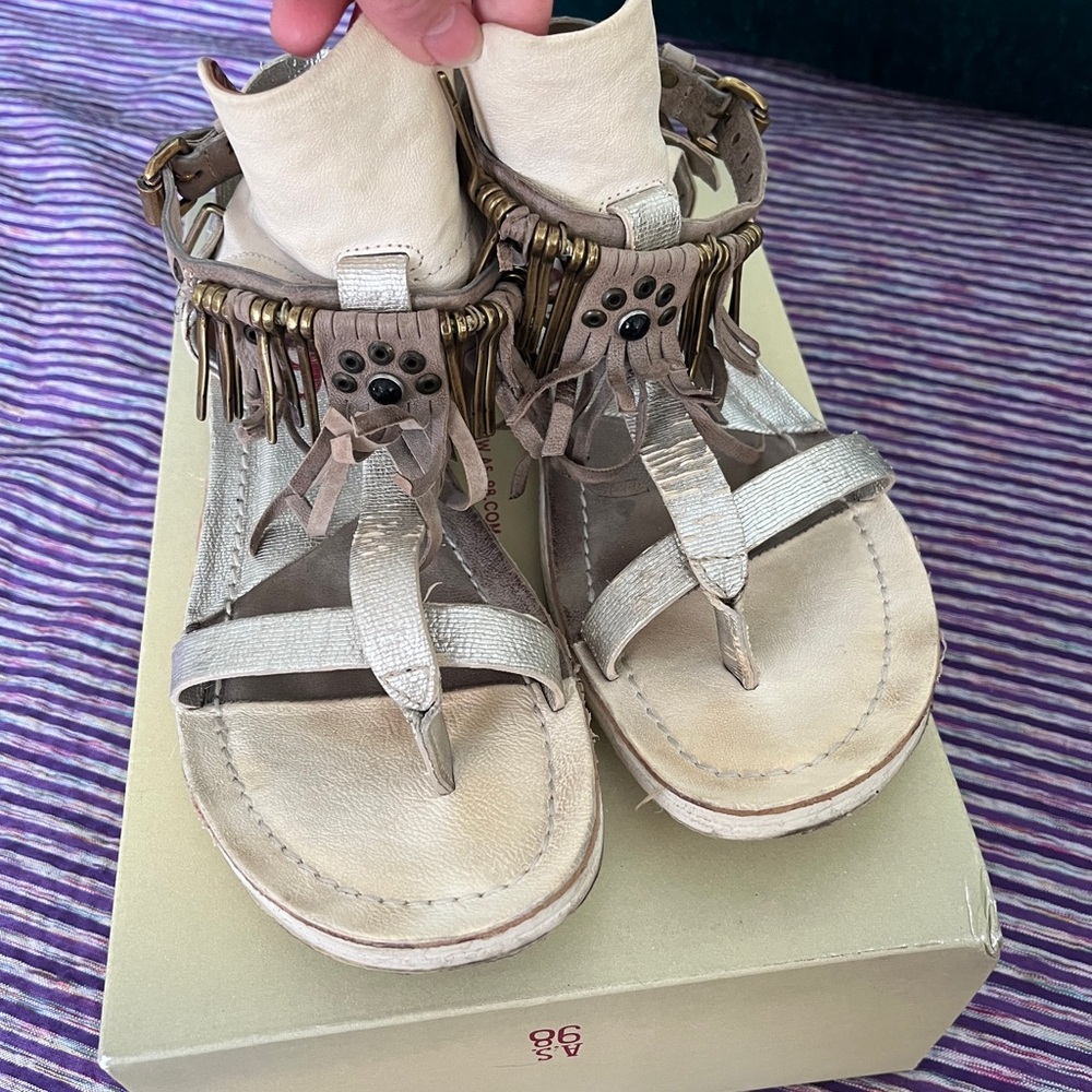 A.S.98 Cream and Silver Sandals